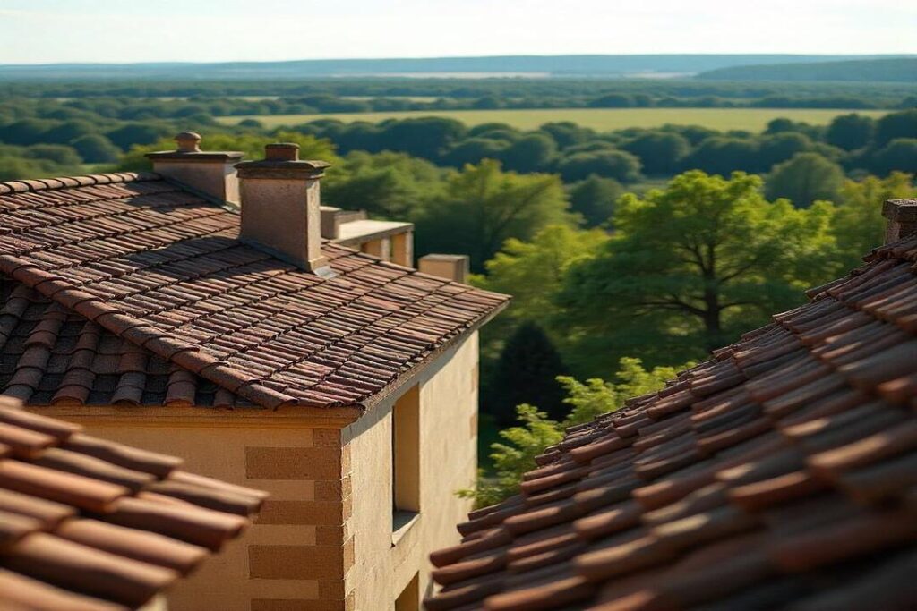 Vue sur un toit réalisé par un couvreur à Carcassonne
